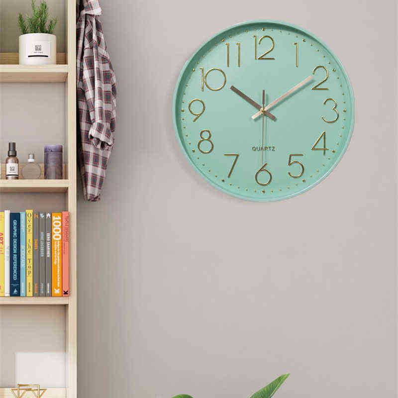 12 inch Mint Green Nordic Wall Clock Minimalist Thick Border 3D Clocks Reloj de pared Home Decor Decorations for Youth Room H1230
