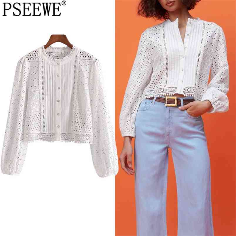 Blouses Women Shirt Cutwork Embroidery White Woman Fashion Pleated Long Puff Sleeve Summer Elegant 210519
Blouses Women Shirt Cutwork Embroidery White Woman Fashion Pleated Long Puff Sleeve Summer Elegant 210519