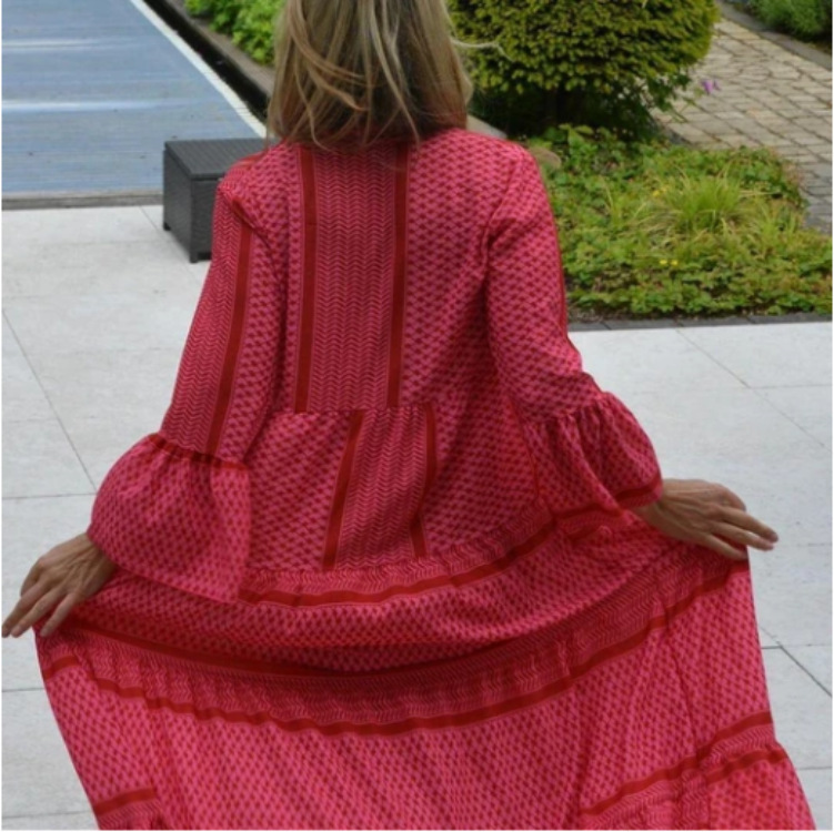 Women Dress V Neck Flare Sleeve Printed Bohemia es Long Print Floral Maxi Loose Leisure Beach Summer es 210513