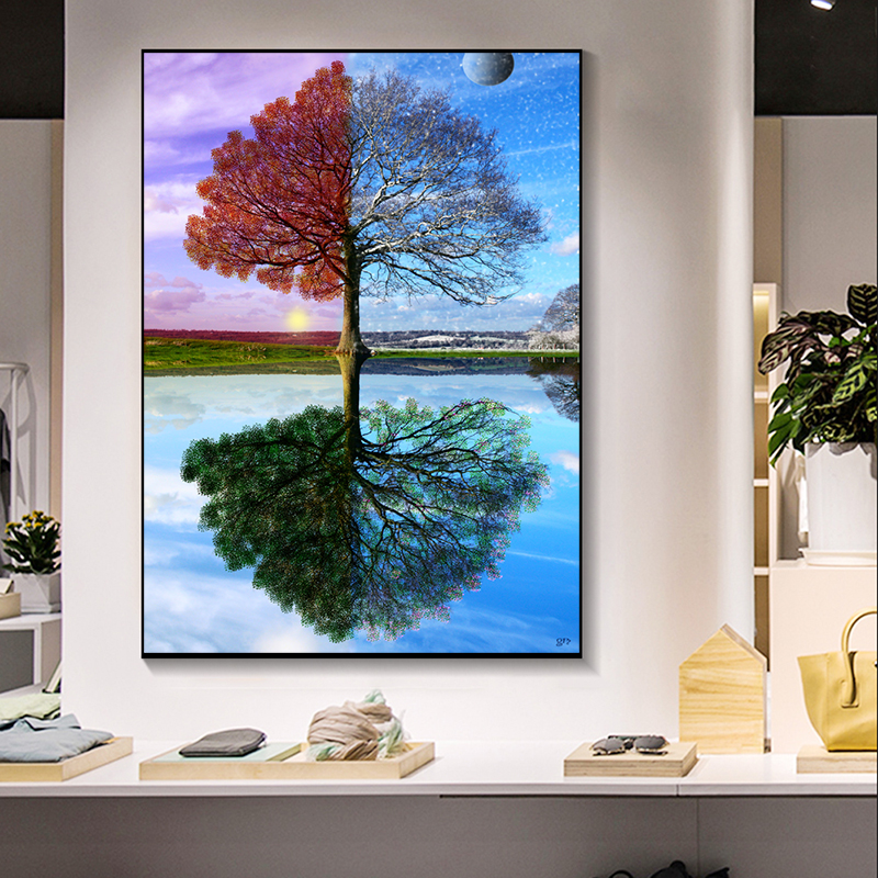 Canvas Painting Abstract Seasons Tree Wall Art Pictures For Living Room Landscape Posters And Prints Home Decoration