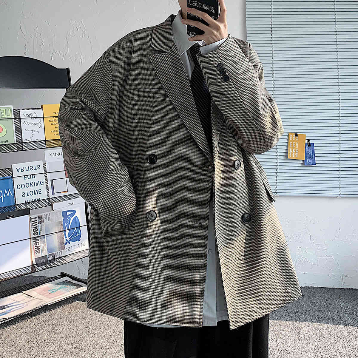 Privathinker Men's Plaid Casual Oversize Suit Woman Fashion Classic Coat Vintage Korean Streetwear Male Suit Plaid Clothing 210506