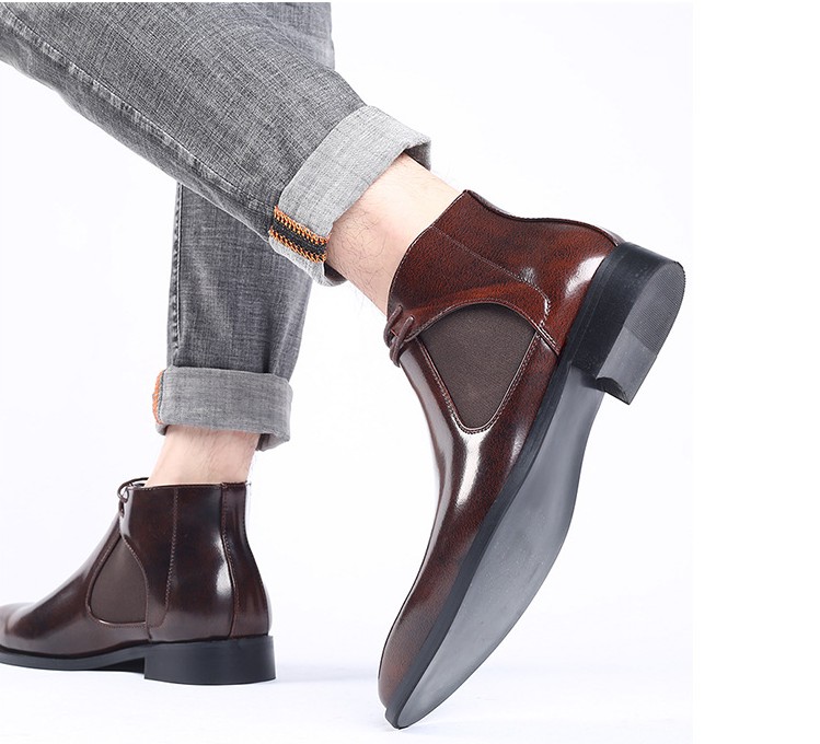 Spring Fashion Leather Men Boots Convenient Zip Pointed Toe Business Dress Shoes Mens Black Brown Ankle Boot