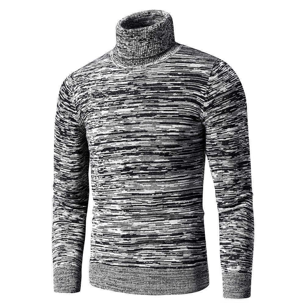 TFU Men Autumn Casual Mixed Color Cotton Fleece Turtleneck Sweater Pullovers Men Winter Fashion Warm Thick Sweater Men 210818