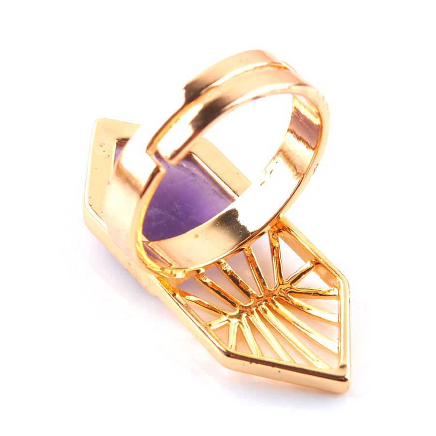WOJIAER Single Natural Amethyst Gemstone Finger Ring Jewelry Women Geometric Nature Stones Party Rings Birthday Gift for Girls X3002