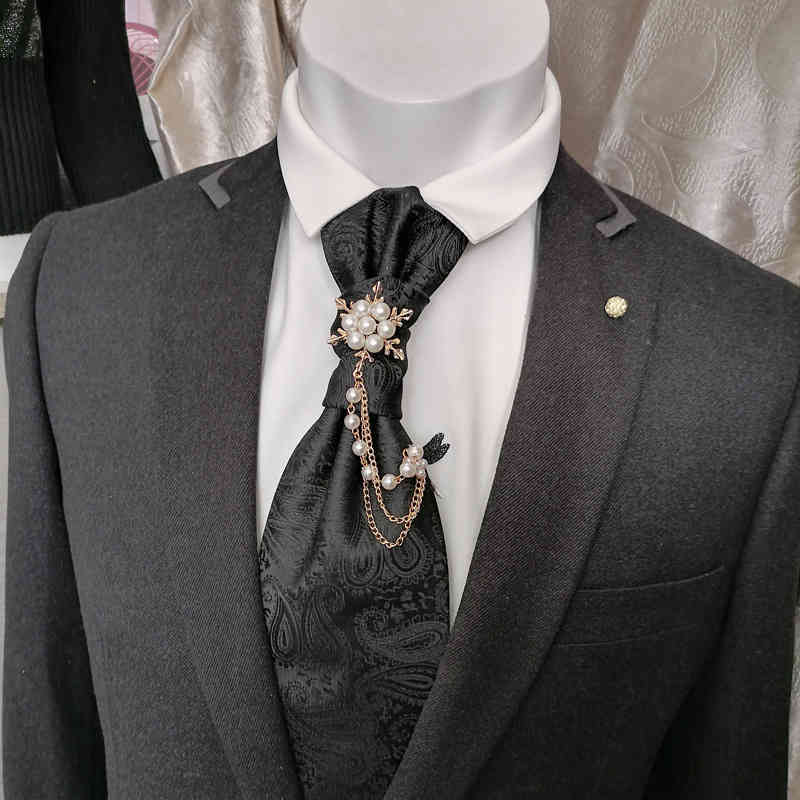 Necktie Scarf Corbata Snowflake White Hong Kong Knot Men's Suit Formal Accessories Bow Tie Wedding Dress Props Photographer Modeling