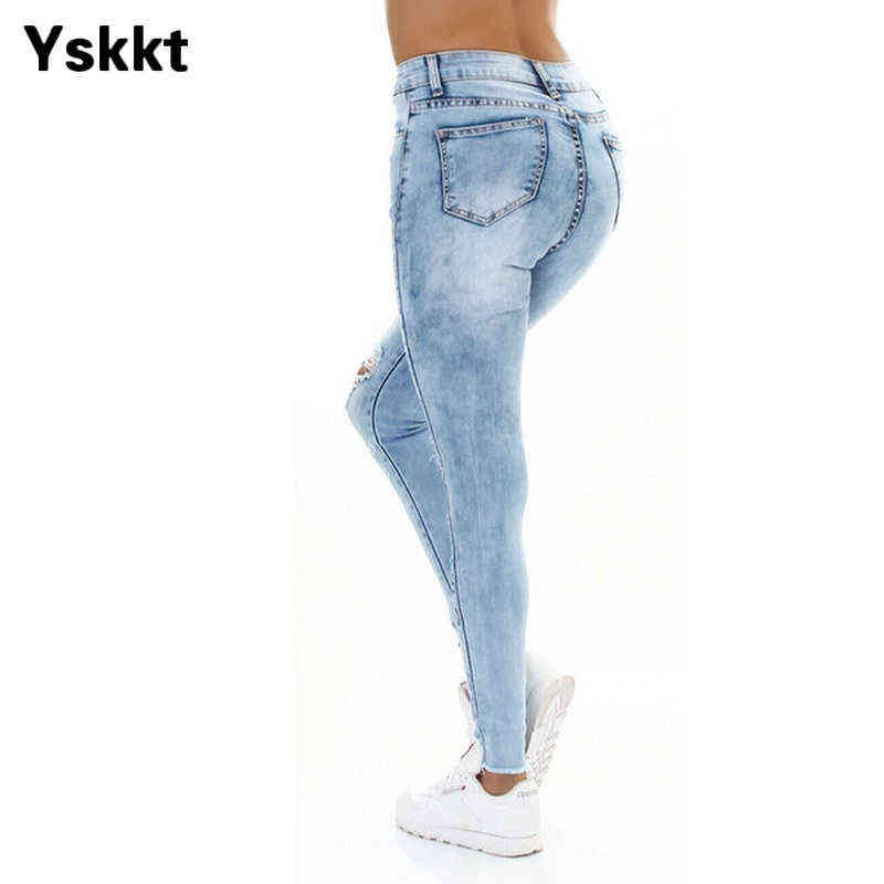 Jeans Woman High Waisted Straight Skinny Stretchy Pant Streetwear Women Letter Print Hole Washed Denim Pencil Pants Trousers 211112