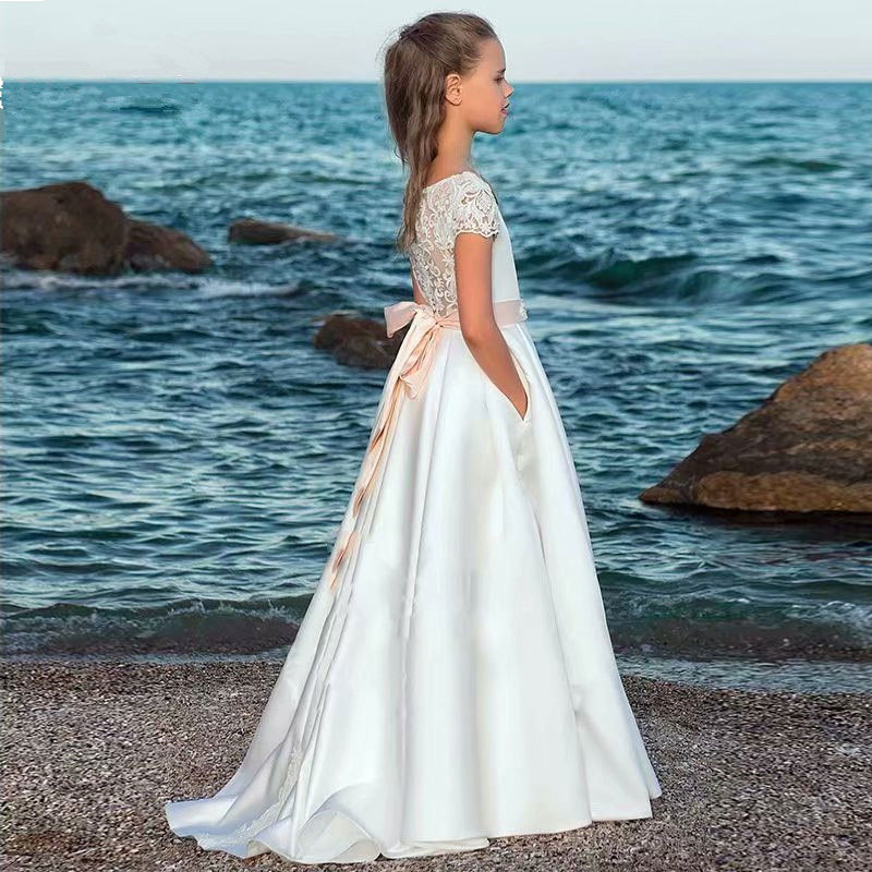 Vintage Flower Dresses Children For Weddings Tiered Kid First Holy Communion Dress Floor Length Little Girl Pageant Gowns 403
