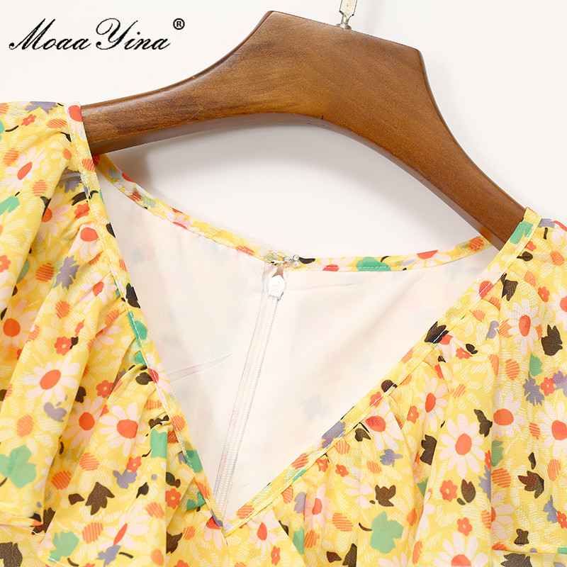 Summer Runway Chiffon Dress Women Sleeveless Ruffle Fashion Bohemian Floral print Holiday Midi 210524