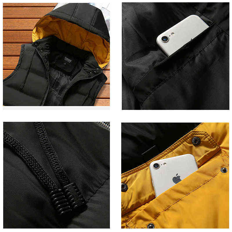 CHAIFENKO Men's Vest Jacket Winter Waterproof Warm Sleeveless Men Jacket Fashion Hooded Casual Vest Men Autumn Thicken Waistcoat 211111
