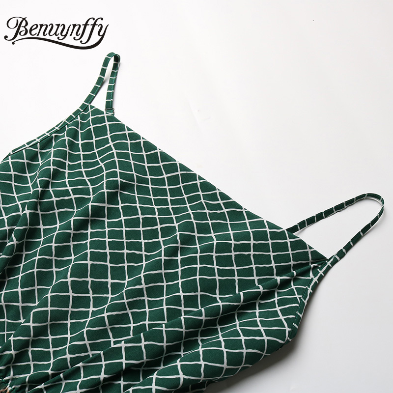 Grid Print Ruffle Hem Spaghetti Strap Dresses Women Backless Sexy Plaid Sleeveless Beach Summer Cami Dress with Belt 210510