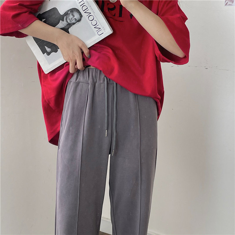 Solid Loose Elastic Sports All Match Split Trousers Girls Summer Casual High Waist Straight Femme Chic Pants 210421