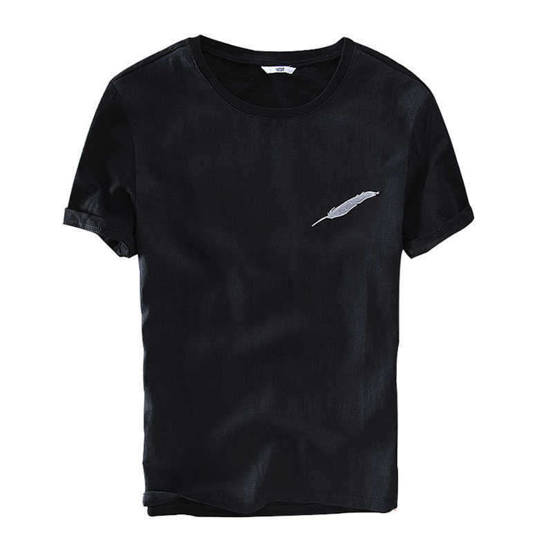 Feather Graphic T Shirts for Men Short Sleeve Cotton Linen White Tee Loose Casual Male Clothing 210601
