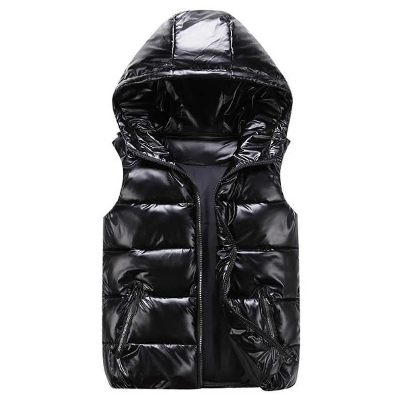 Vest for Boy Children Hooded Warm Outerwear Kids Glossy Coat Baby Girl Sleeveless Jacket Winter Down Padded Waterproof Waistcoat 211023
