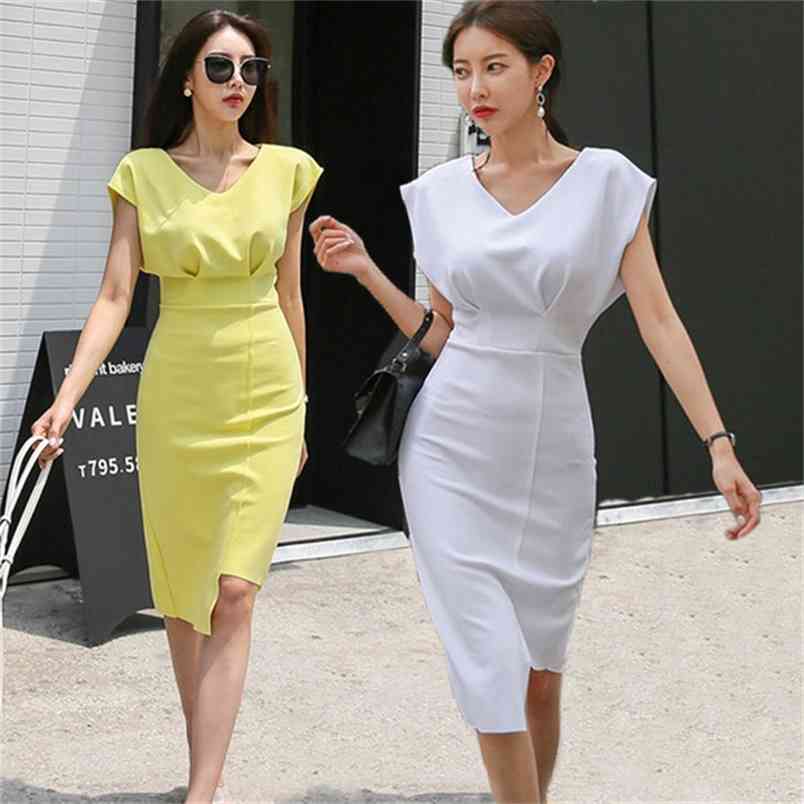 Summer Women Elegant V-Neck Batwing Sleeve Sheath Dress Prom Formal Party Slim Dresses Office Lady Work Vestidos 210519, Yellow
Summer Women Elegant V-Neck Batwing Sleeve Sheath Dress Prom Formal Party Slim Dresses Office Lady Work Vestidos 210519, Yellow