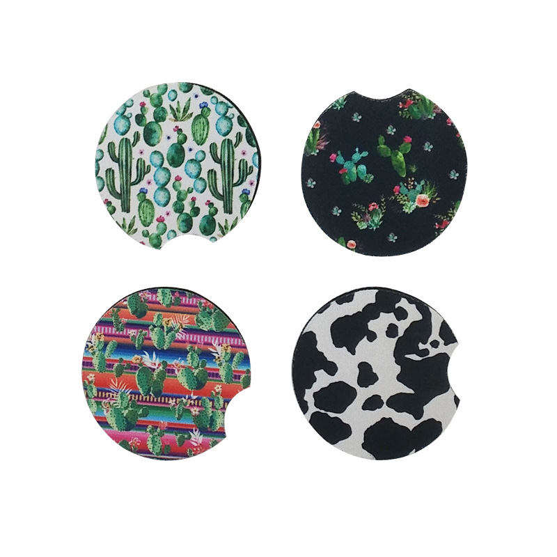22 Colors Neoprene Drink Cactus Unicorn Flower Printed Coffee g Mats Soft Round Non-slip Coaster for Car Home Decoration Free shipping