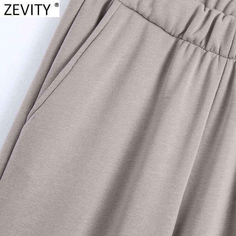 Zevity Spring Autumn Women Fashion Leisure Straight Pants Femme Casual Slim Elastic Waist Pocket Chic Long Trousers P968 210603