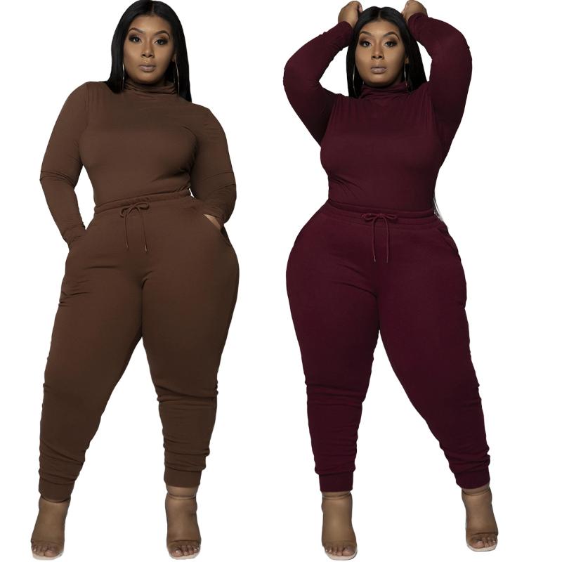 Plus Size Clothing 5XL Two Piece Outfits Women Sweat Suits Turtleneck Top Sweatpants Suit Joggers Sets Autumn Lounge Wear Women's Tracksuits