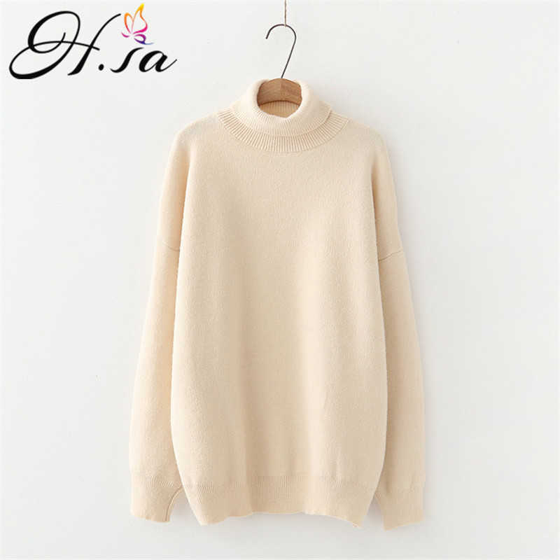 H.SA Women's Turtleneck Sweaters Thick Warm Pullover Cashmere Jumper Soft Oversized Knitwear Sweater Korean Women Jumpers 210908