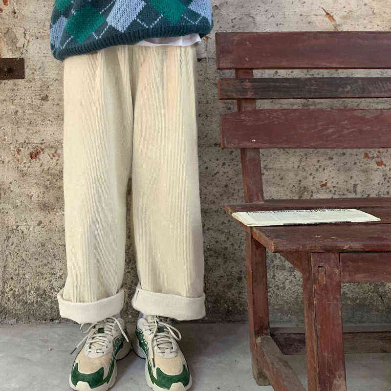 HOUZHOU Vintage Oversized Corduroy Baggy Pants Women Harajuku Green Beige Wide Leg High Waist Casual Trousers Korean Fashion 211115