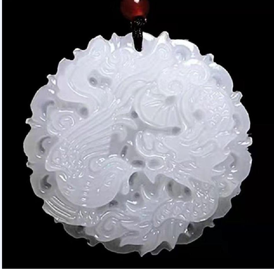 Natural Afghan White Jade Dragon and Phoenix Good Luck Pendant X11555