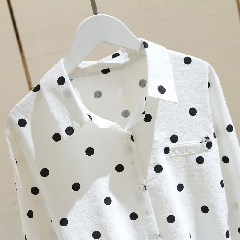 Spring Summer Korea Fashion Women Shirts Plus Size Long Sleeve Loose Polka Dot Shirt all-matched Casual Blouse Female Tops D175 210512