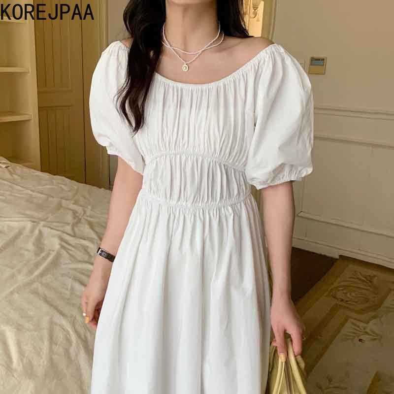 Korejpaa Women T-Shirt Summer Temperament One-Line Collar Off-Shoulder Pleated Elastic Waist Slimming Puff Sleeve Vestidos 210526, White
Korejpaa Women T-Shirt Summer Temperament One-Line Collar Off-Shoulder Pleated Elastic Waist Slimming Puff Sleeve Vestidos 210526, White