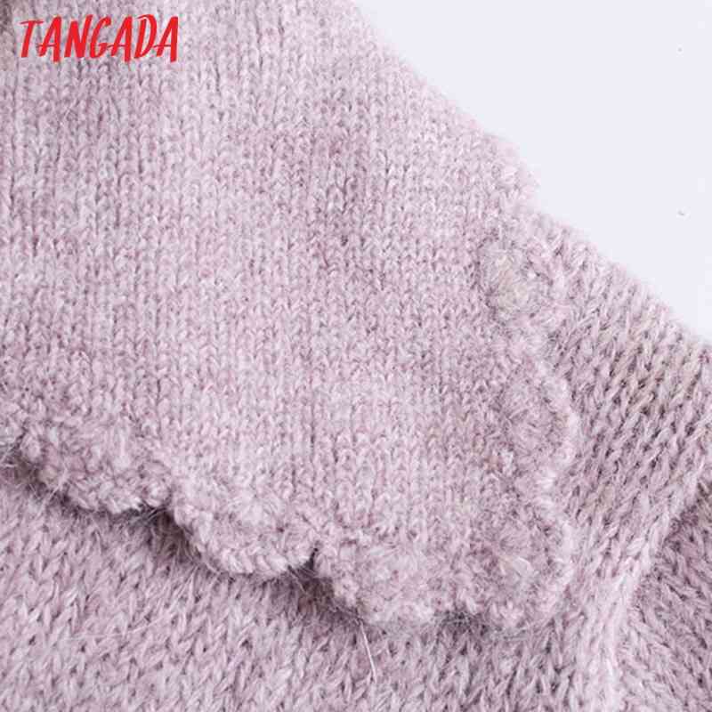 Women Elegant Purple Beading Buttons Vintage Jumper Lady Fashion Knitted Cardigan Coat 3N25 210416