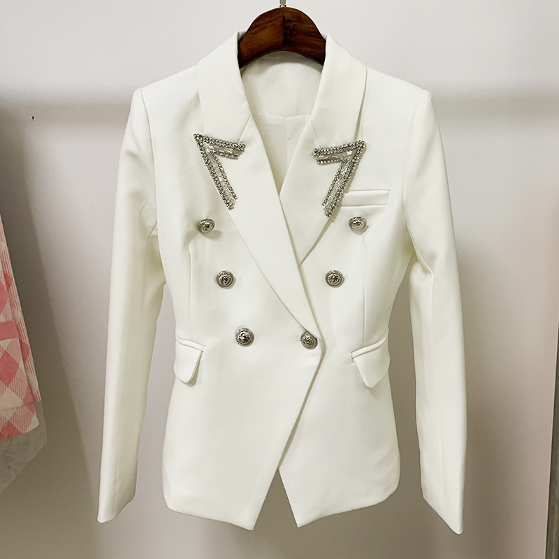 HIGH STREET Blazer Women's Strass Beading Collar Double Breasted Lion Buttons Jacket 210521