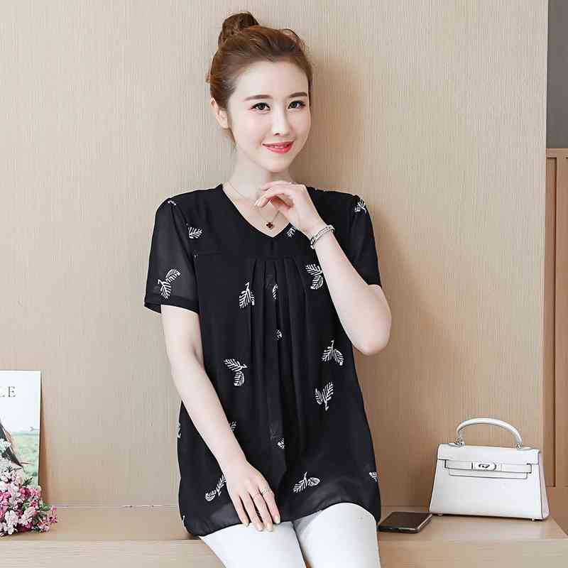 Ruffle Blouses Shirt Women Tos Plus Size 5XL Clothing Flower Printed Short Sleeve Discounts Low Price 902F3 210420