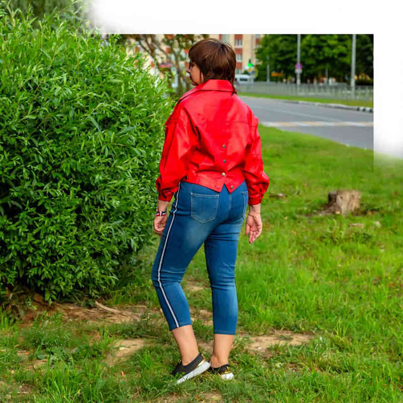 Women Faux Leather Jacket Batwing Sleeve Vintage Biker Coat Short Zipper Motor PU Red Spring Street D477 210512