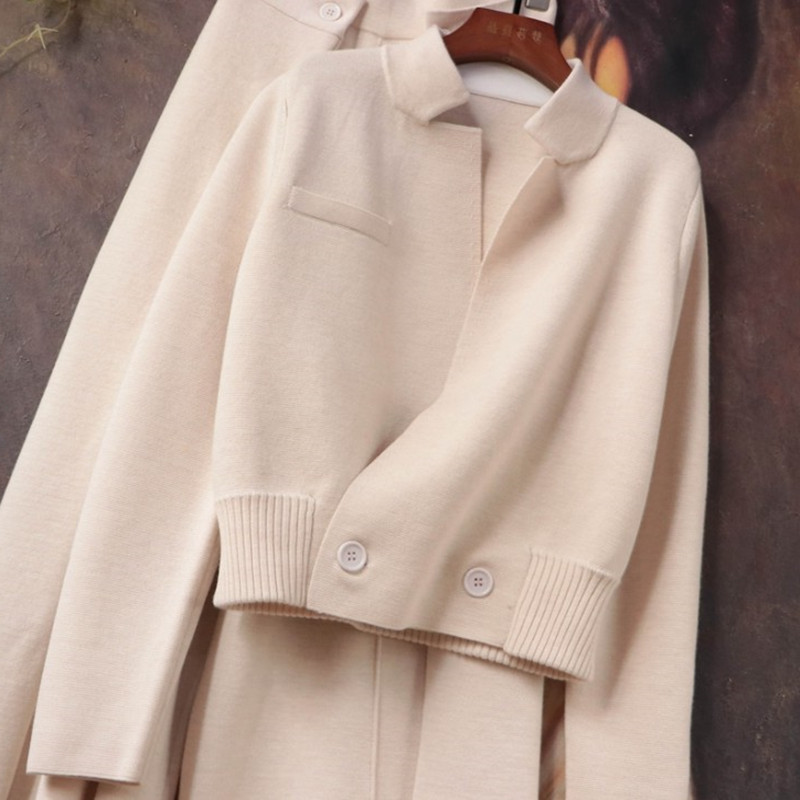 Autumn Lapel Knitted Sweater Cardigan Coat Wool Top + Wide Leg Pants Two Piece Set Casual Elegant Fashion Korea