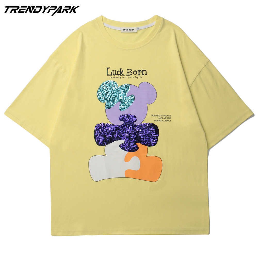 Men's T-shirt Summer Short Sleeve Reflector Embroidery Tee Hip Hop Oversized Cotton Casual Harajuku Streetwear Tshirts Clothing 210601