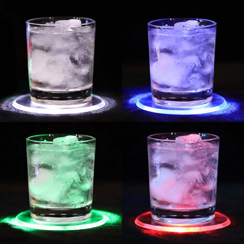 5pcs Led Coaster Cup Holder Mug Stand Novelty Lighting Bar Mat light Table Placemat Party Drink Glass Creative Pad Round Home Decor Kitchen 7 Color