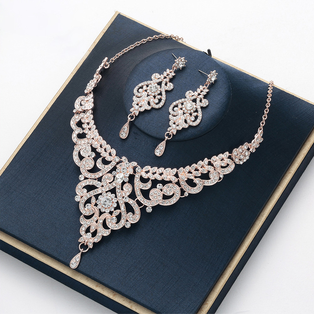 Wedding Jewelry Set Rhinestone Crystal Necklace Choker and Drop Earrings Accessories For Women Bridal Luxury Party Gift Z260313