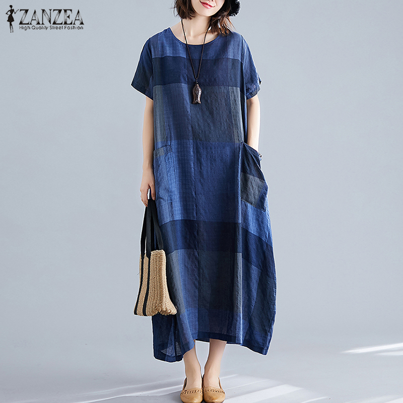 ZANZEA Fashion Womens Check Sundress Summer Dress Short Sleeve Maxi Vestidos Female Casual Dress Plus Size O Neck Plaid Robe, Blue
ZANZEA Fashion Womens Check Sundress Summer Dress Short Sleeve Maxi Vestidos Female Casual Dress Plus Size O Neck Plaid Robe, Blue
