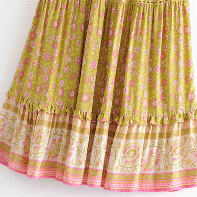 beauty Boho Vintage Floral Printed Long Skirt Women Holiday Female Loose Hollow Out Skirts Lady's Fashion Beachwear 210514