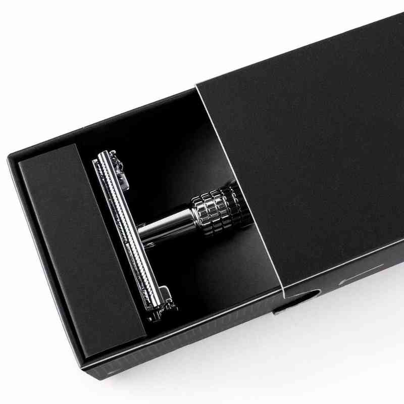 Qshave Double Edge Safety Razor Long Handle Butterfly Open Classic Safety Razor silver color, 1 Handle & 5 blades 220112