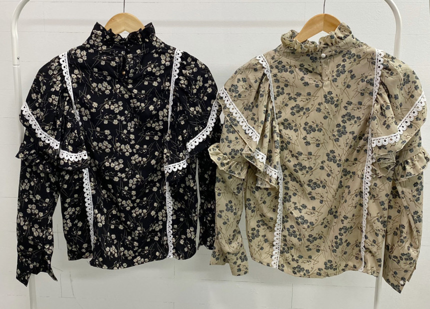 Nomikuma Floral Women Blouse Korean Lace Ruffle Patchwork Elegant Shirt Long Sleeve Stand Neck Pullover Top Blusa New 6E041 210427