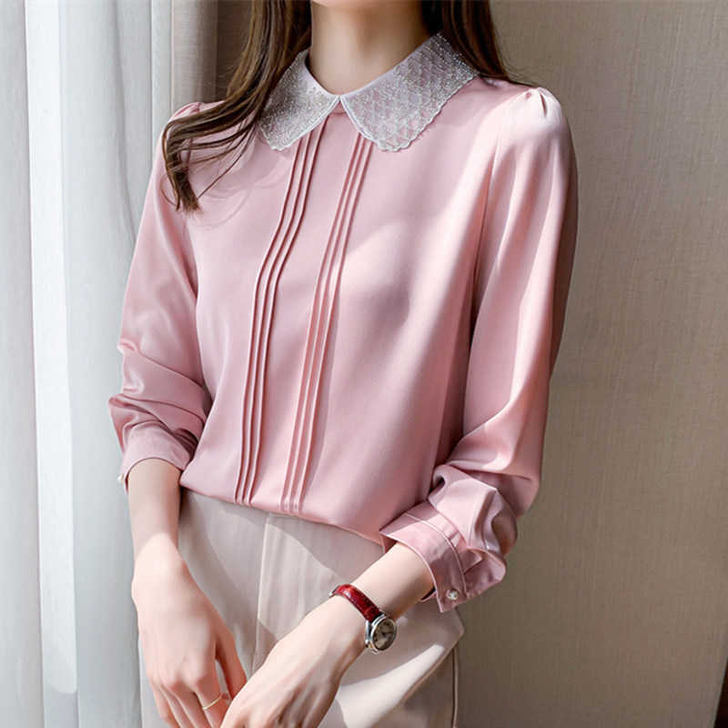 Korean Women Shirts Chiffon Blouses Long Sleeve Tops Woman White Blouse Peter Pan Beading 210604, Pink
Korean Women Shirts Chiffon Blouses Long Sleeve Tops Woman White Blouse Peter Pan Beading 210604, Pink