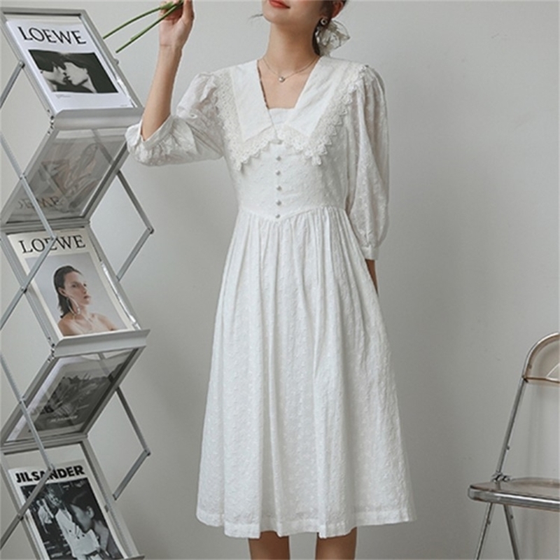 Elegant Women White French Puff Sleeve Cotton Dress Summer Vintage Hollow Embroidery Casual Party Women's Clothing 210519
Elegant Women White French Puff Sleeve Cotton Dress Summer Vintage Hollow Embroidery Casual Party Women's Clothing 210519