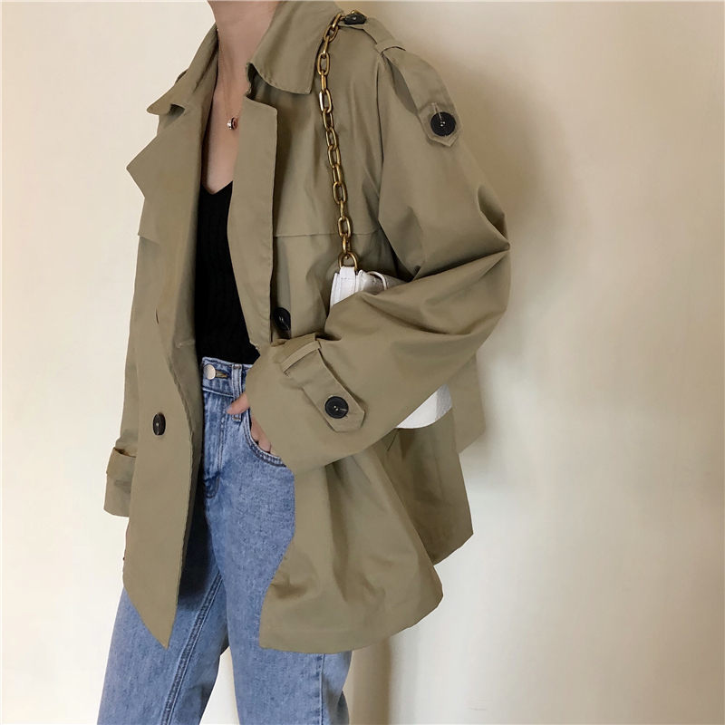 Khaki Women Casual Female Thin Elegant Short Trench Coat Tops Chic Streetwear Fashion Fresh Brief All Match Outwear 210421