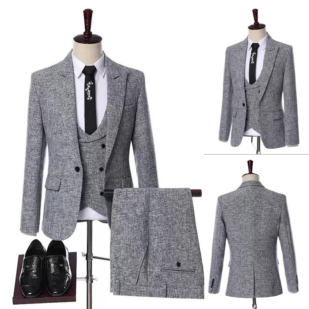 Three-Pieces Grey Business Casual Single Breasted Men tuxedo Suits Slim Fit Groom Banquet Suit