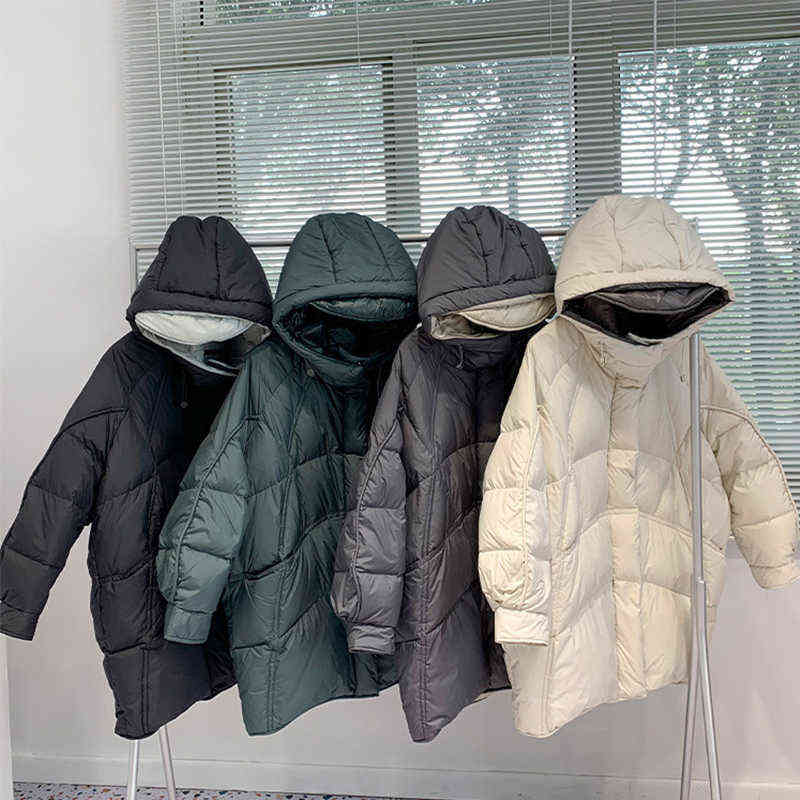 Fitaylor Winter Women 90% White Duck Down Coat Jacket Loose Medium Female Parka Oversize Snow Light Feather Outwear 211130