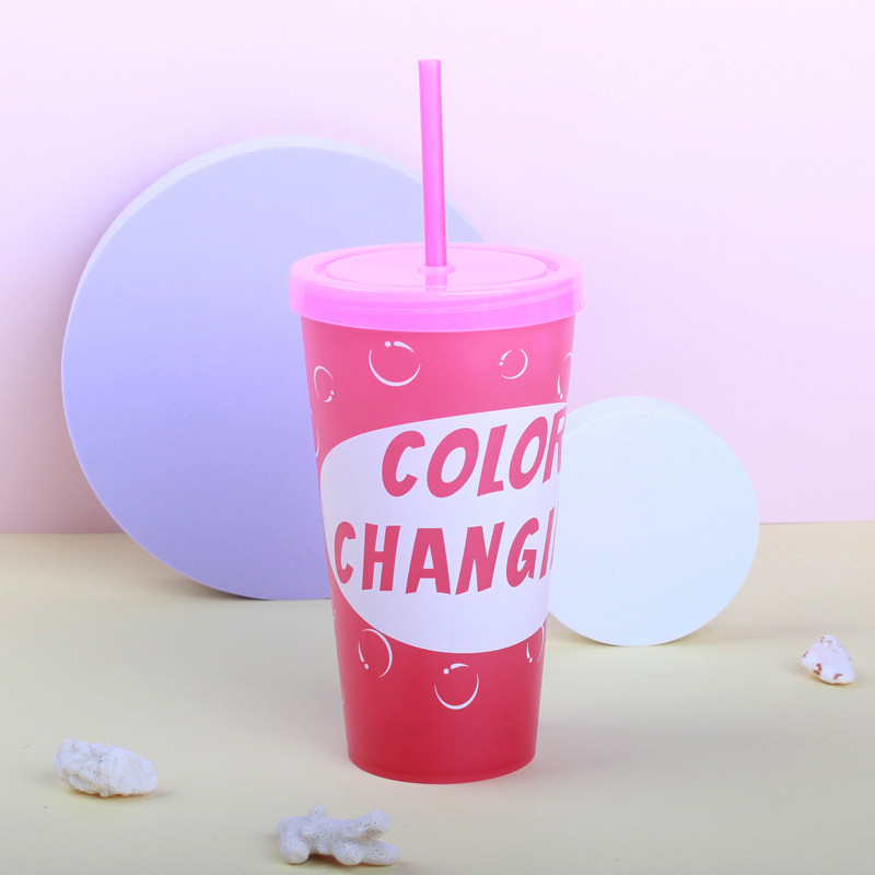 650ml Color Changing PP Plastic Cup Reusable Party Water Beverage g with Straws Variable Colors Tumblers GGA4352 Free shipping