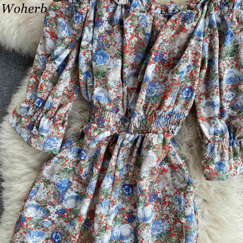 Women's Jumpsuit Summer Fashion Playsuit Sexy Off Shoulder Short Sleeve Elastic Waist Wide Leg Pants Floral Print Romper 210519