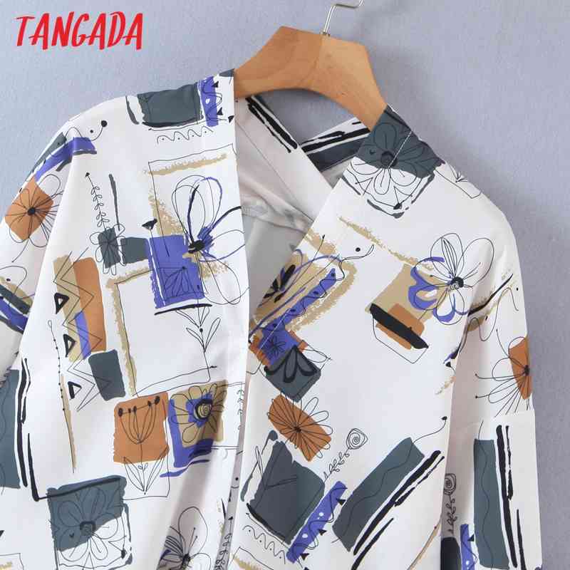 Women Oversized Print Chiffon V Neck Long Sleeve Chic Female Casual Loose Shirt SL555 210416
