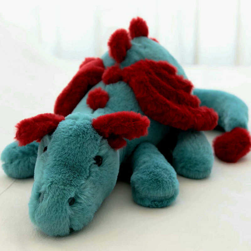 Fluffy Hair Blue Pterosauria Dragon Rabbit plush Toy Stuffed evil Red Fly Wings Fire Plushies Doll toys for Children boy 210728