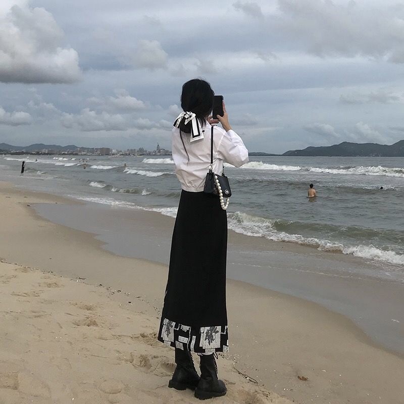 vintage women skirt long casual block colour printed high waist streetwear clothes jupe femme asias faldas largas ropa 210421