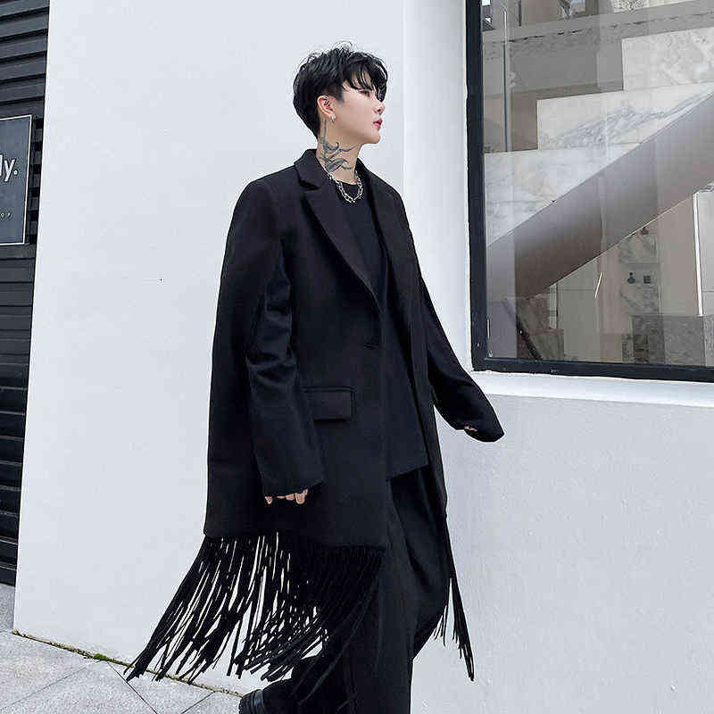 IEFB Men Tassel Sleeveless Woolen Trenchcoat Single Button Autumn Winter Chic Streetwear Cloak Style Suit Jacket 9D0778 211122