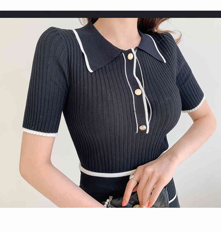 Summer Vintage Knitted Skirt Set For Women Elegant Two Piece s Short Sleeve Sweater Tops & Mini Skirts Suits Korean 210514